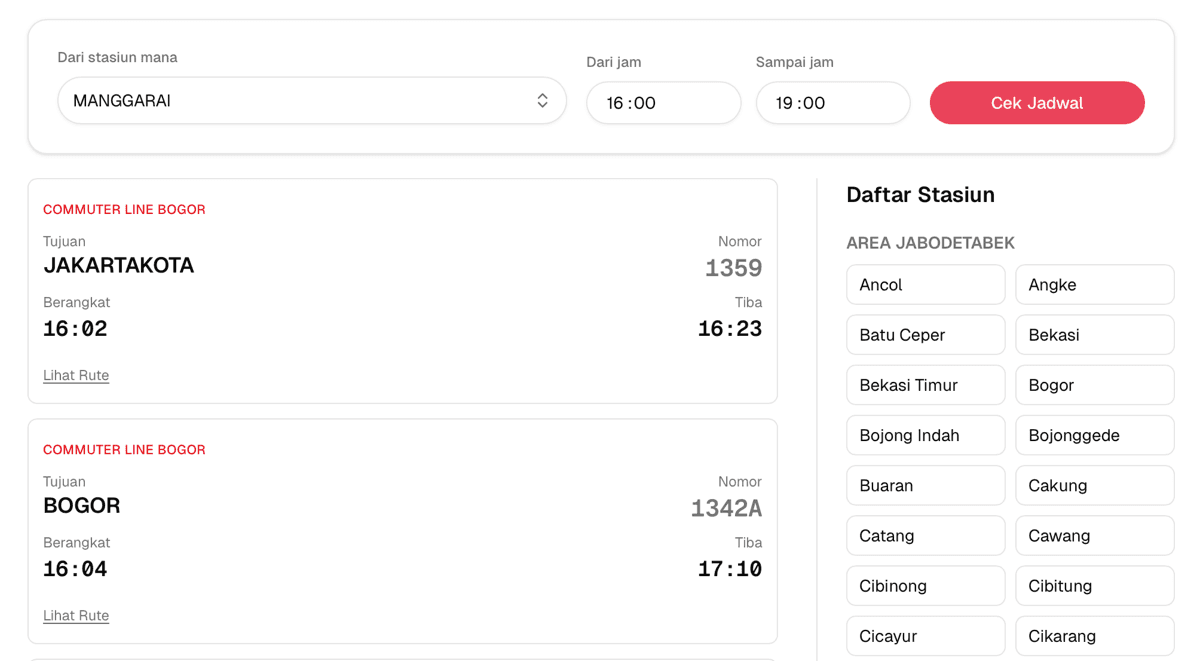 Pencarian jadwal KRL hari ini di rutekrl.com