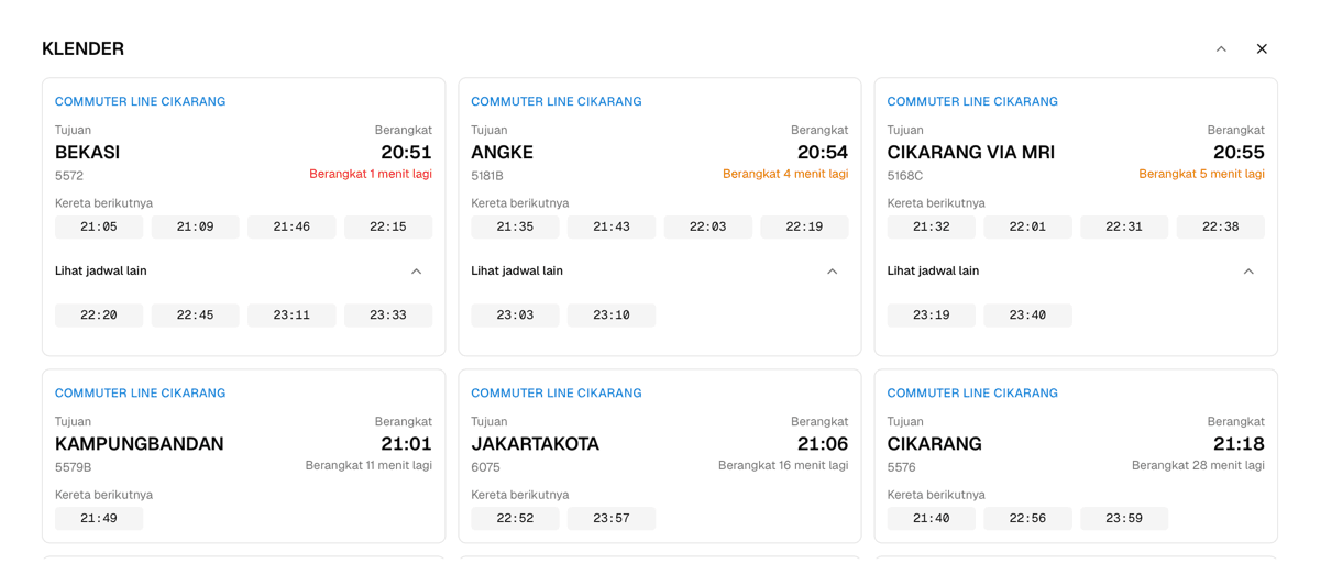 Update jadwal KRL secara real-time